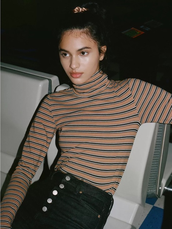 Urban Outfitters Tops - Urban Outfitters Striped Long Sleeve Turtleneck Top - Rust, Black & White // XS